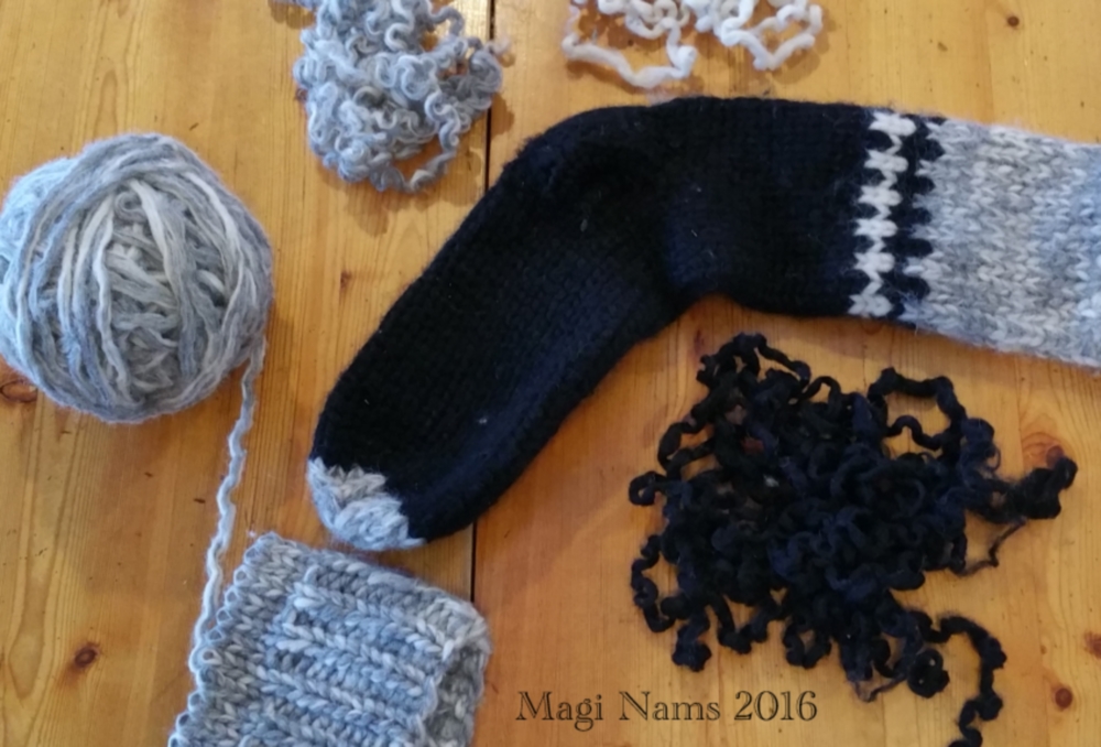 Love Your Planet: Repurpose Old Clothing: Repurpose old clothing by using old yarn to knit a new creation. (© Magi Nams)